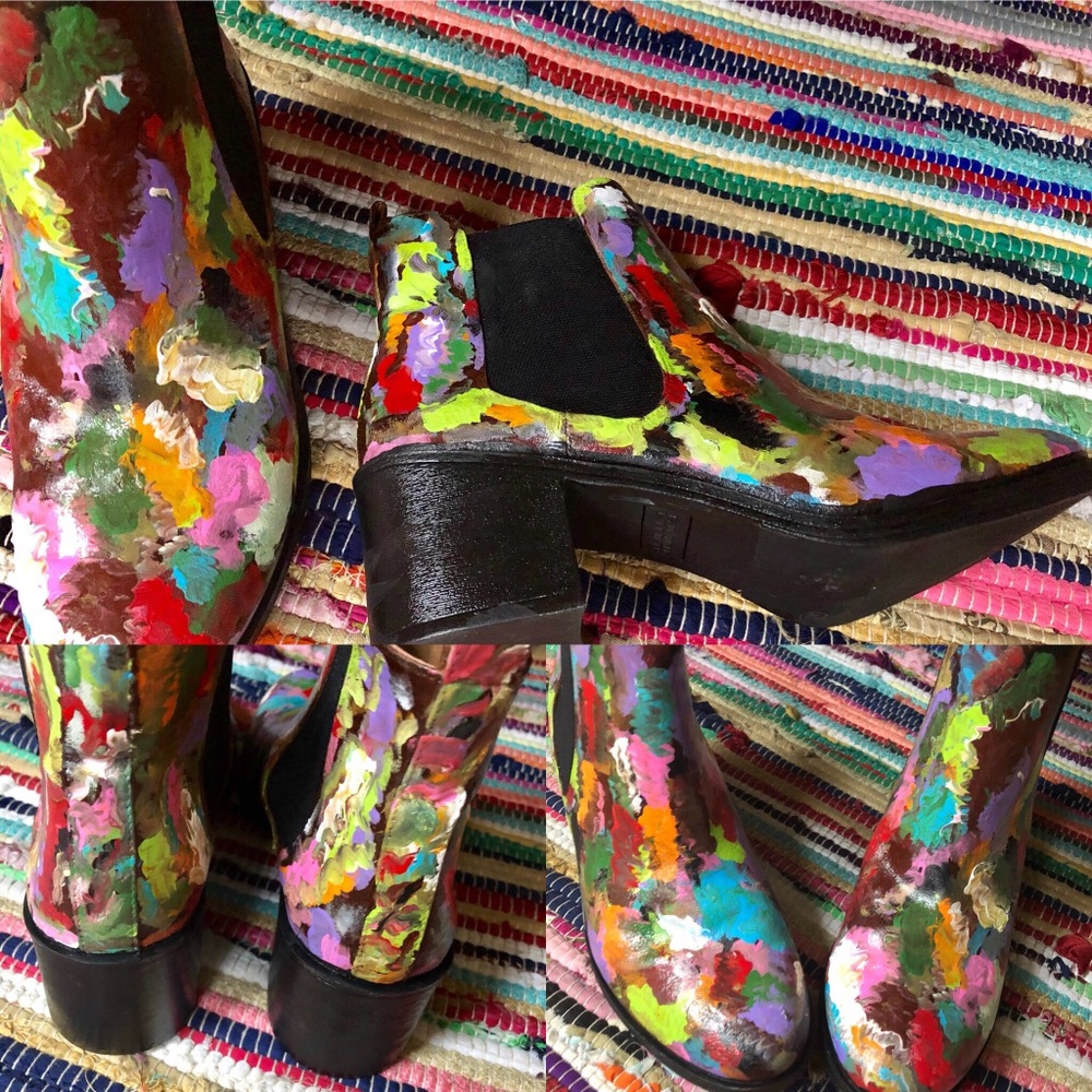 Custom hand-painted rainbow ankle boots 9 Picasso
